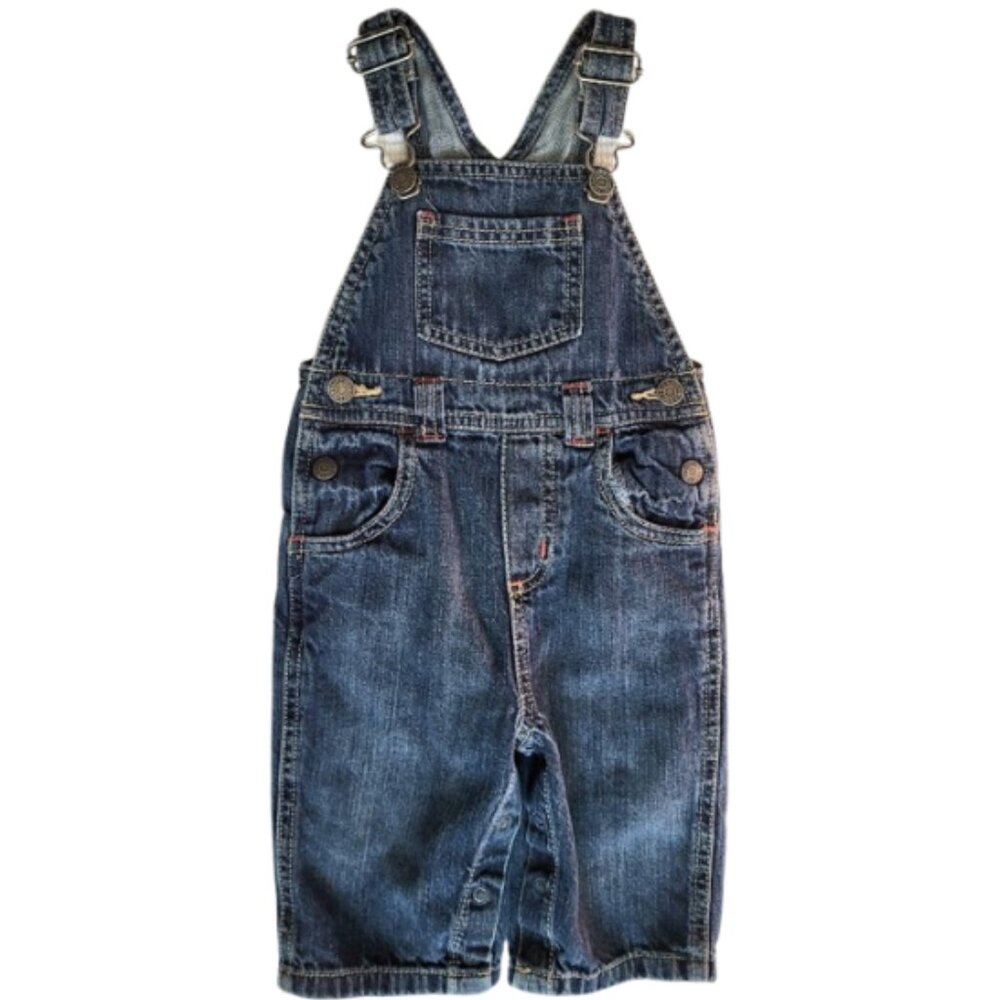 OLD NAVY Denim Blue Jean 100% Cotton Bib Overalls - Infant Boy's 6-12 Months